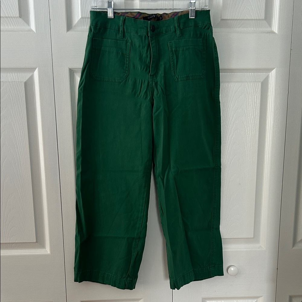one 5 one Green Wide Leg Cropped Chinos Sz 8/29